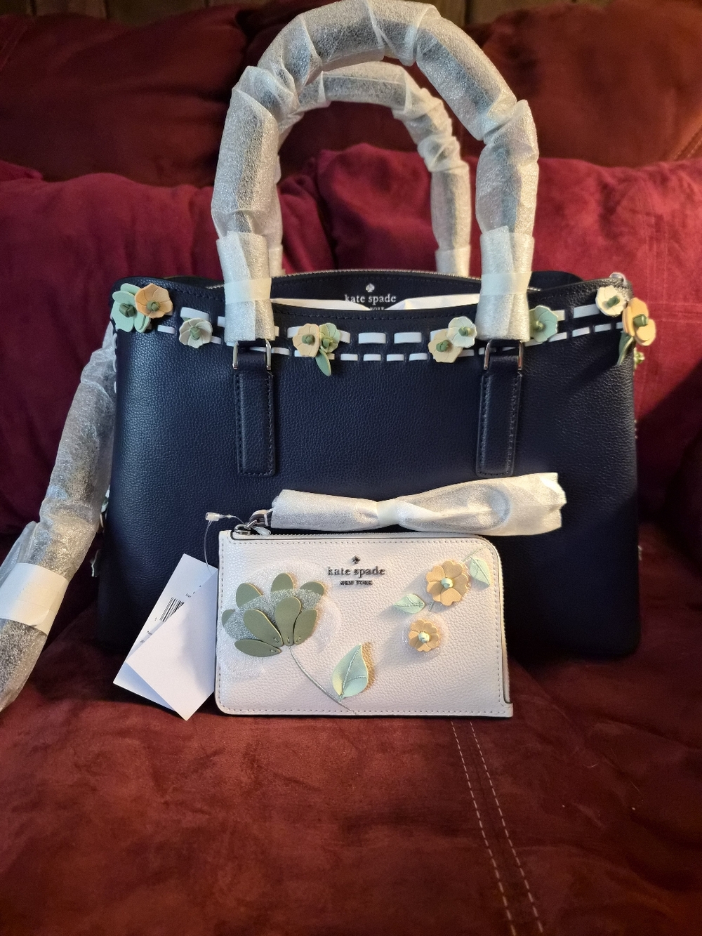kate spade Navy Floral-Trim Leather Thompson Street Satchel & Small Wristlet